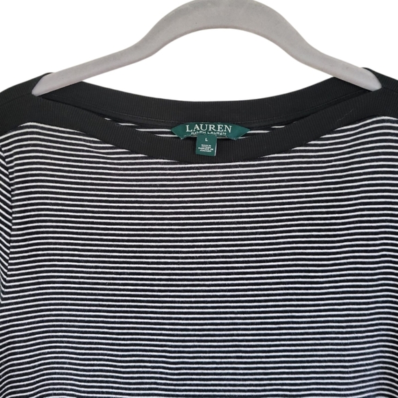 Lauren Ralph Lauren Striped Boatneck Top Black White Old Money Sz L Nautical - Picture 5 of 12